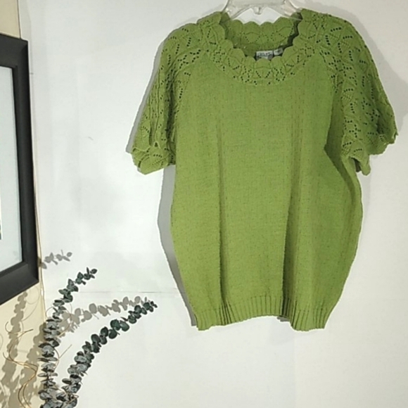 HABAND GREEN SHORT SLEEVE KNITTED SWEATER SIZE LARGE - Picture 1 of 9